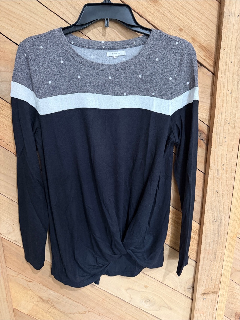 Maurices Black Top with Gray Yoke and White Stripe - Long Sleeve